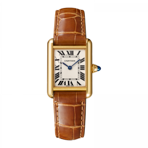 Tank Louis Cartier watch Small model 18K yellow gold leather sapphire