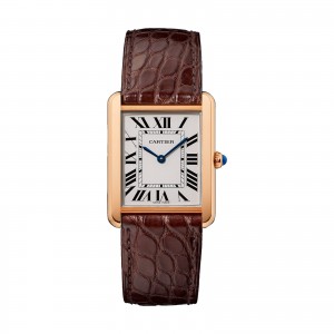 Tank Solo watch Large model 18K pink gold and steel leather