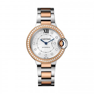 Ballon Bleu de Cartier watch 33 mm rose gold steel diamonds