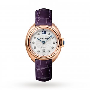 Clé de Cartier watch 31 mm rose gold leather diamonds