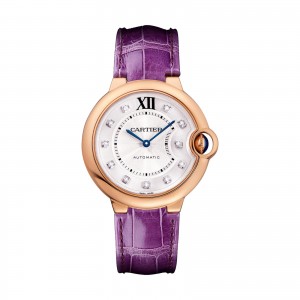 Ballon Bleu de Cartier watch 36 mm 18K pink gold leather diamonds