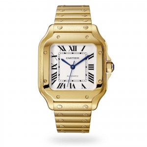 Santos de Cartier watch Medium model automatic yellow gold interchangeable metal and leather bracelets
