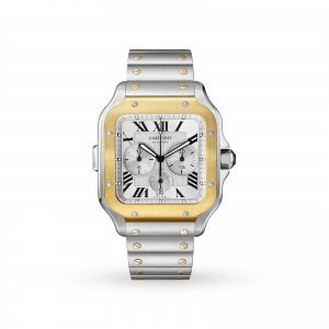 Santos de Cartier Chronograph watch XL model chronograph gold and steel interchangeable metal and rubber bracelets