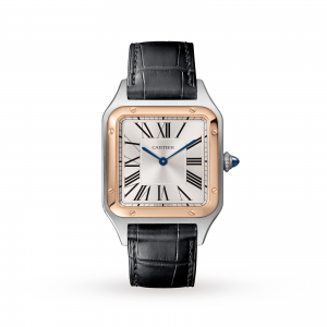 Santos-Dumont watch Large model 18K pink gold and steel leather