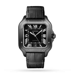 Santos de Cartier watch Large model automatic steel ADLC interchangeable rubber and leather bracelets